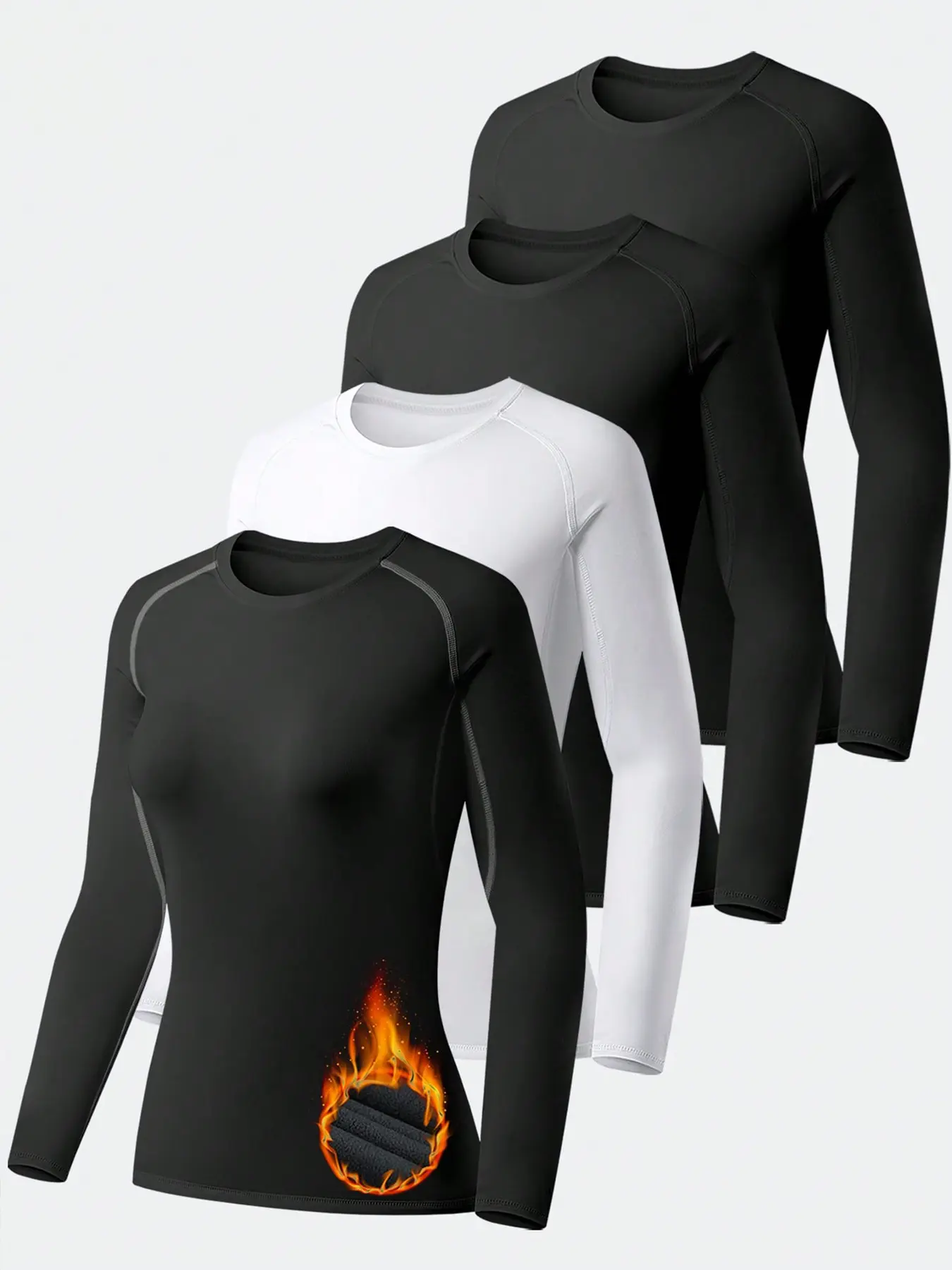 Women's Thermal Underwear Tops 4-Pack, Fleece-Lined Compression Fit Long Sleeve Base Layer for Winter Cold Weather, Warmer Extra Warm Comfortable Wear, Style, Minimalist, Day