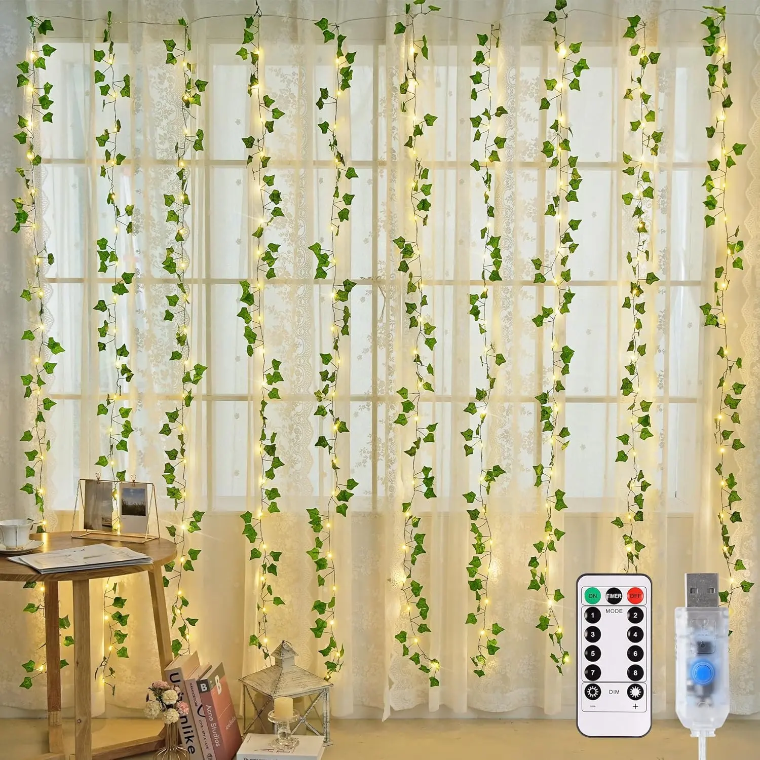 JMEXSUSS Vine Lights for Bedroom, LED Vines Fairy Lights, Artificial Ivy Leaf Light for Wall Curtain Wedding Party Christmas Indoor Decor with Remote