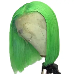 Berrys Hair Green Color Bob Wig Straight Hair 13x4 Lace Frontal Human Hair Bob Wigs