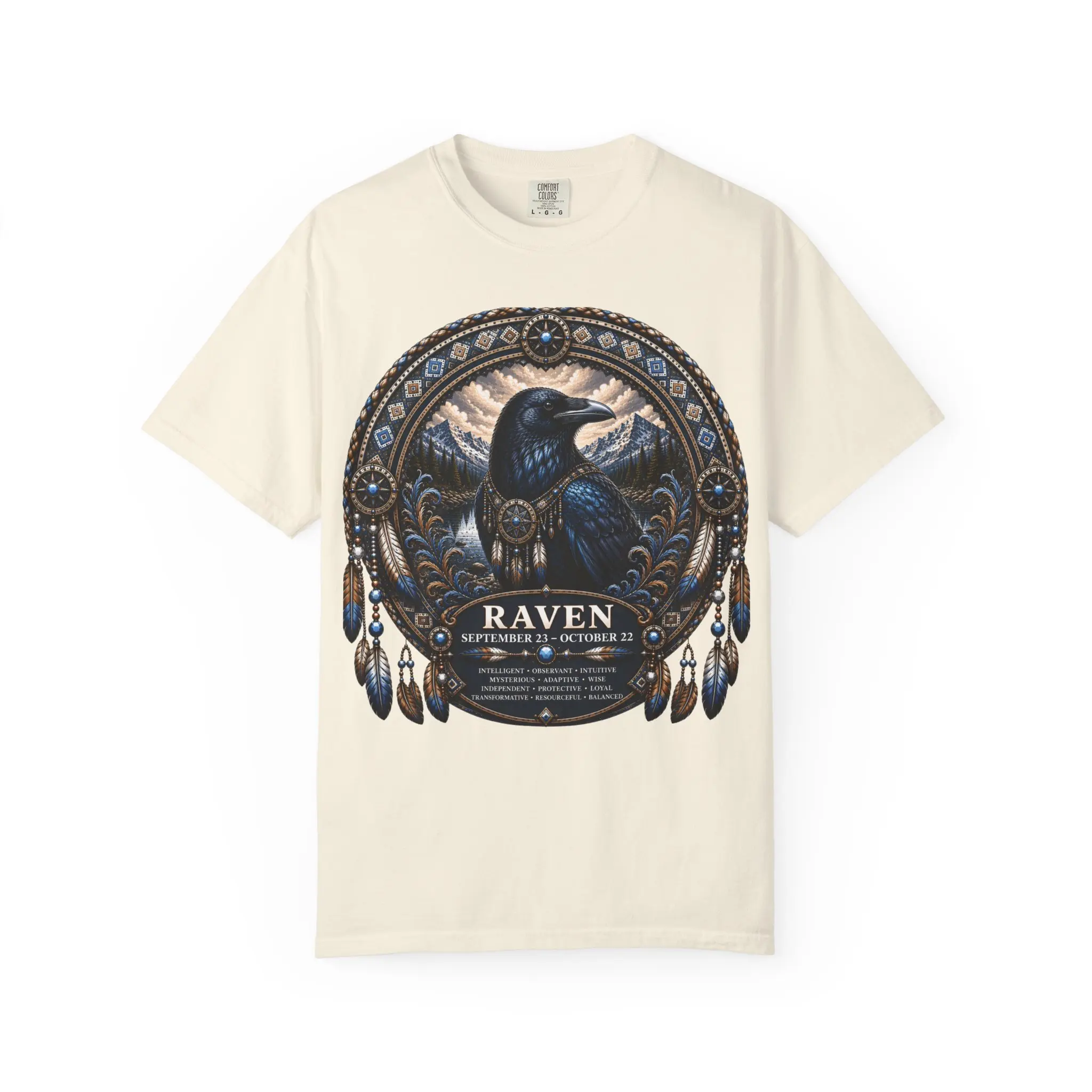 Men's Raven Dreamcatcher Graphic T-Shirt - Mythic Crow Illustration Tee, S, 2XL, 3XL, 4XL, Cold Wash Compatible, Crew Neck