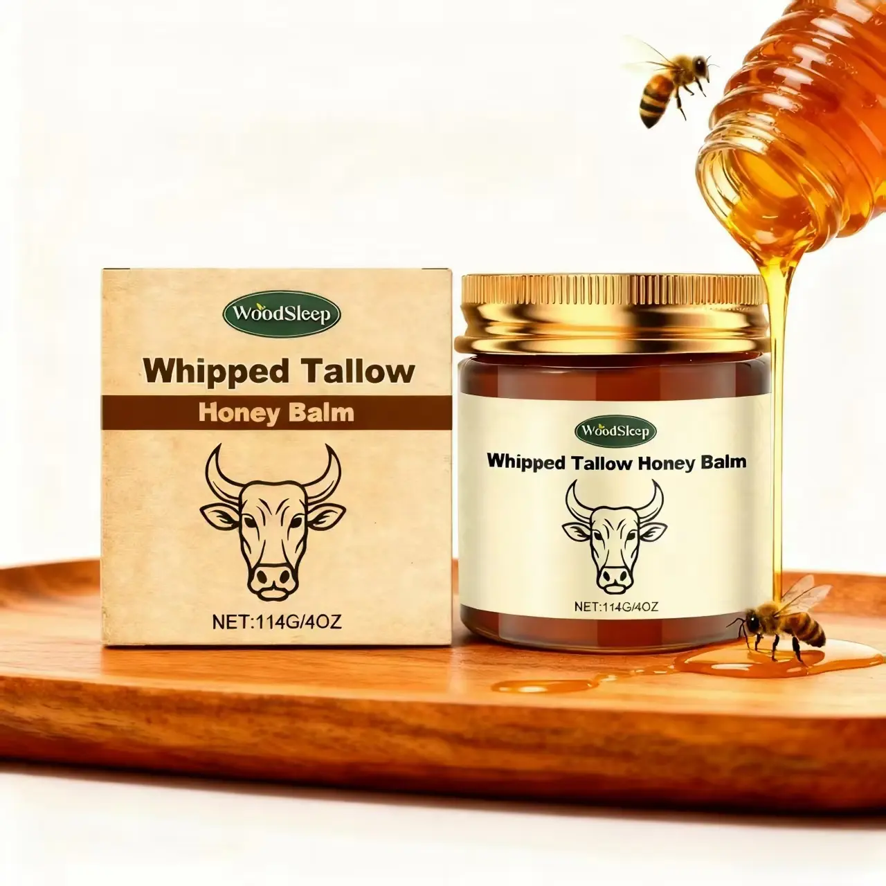 2 Pcs 100% Grass Fed Beef Tallow & Honey Balm Cream - Gentle, Soothing Hydrating Moisturizer for All Skin Types with Vitamins, Olive Oil, Beeswax, Radiant Firming, Deep Nourishing for Daily Facial & Body Care Moisturizing Organic