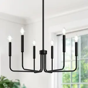 Black 6-Light Farmhouse Chandelier, Industrial Modern Hanging Lighting Fixture for Dining Room Bedroom Foyer Hall Kitchen Living Room Entryway