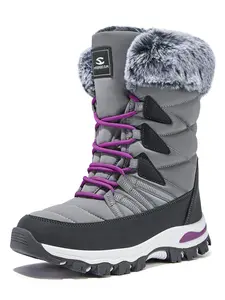 HOBIBEAR Men's snow boots with winter plush and thick adult boots, midsole plush boots, waterproof and non slip men's and women's boots, fashionable lace up ski boots