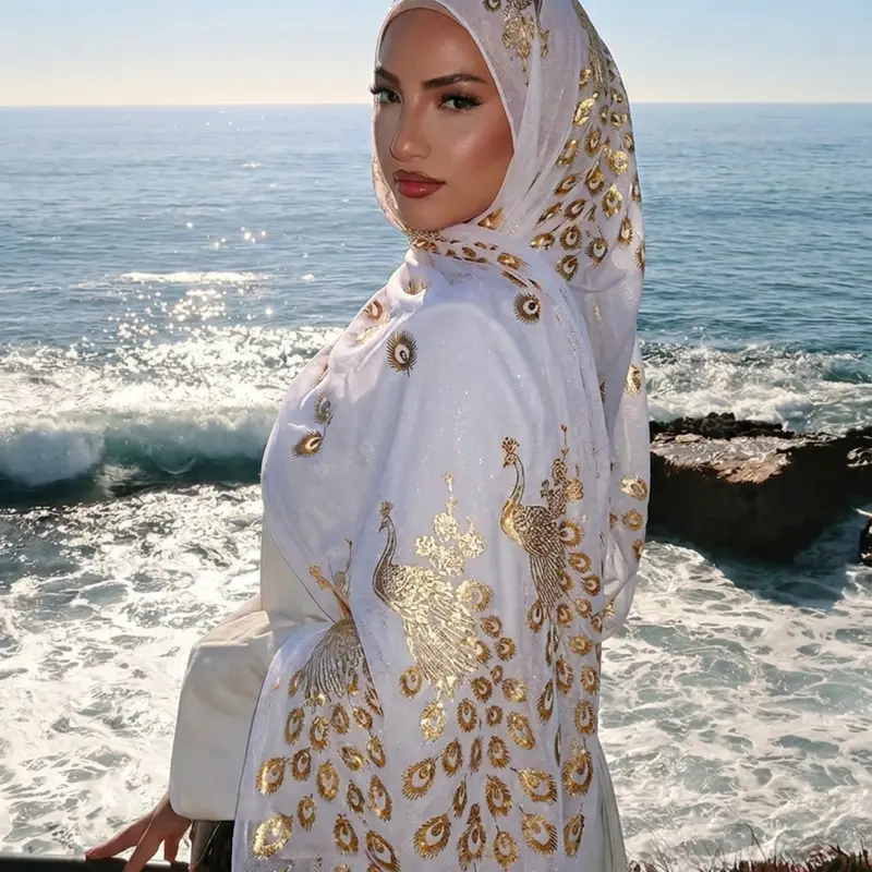 Women's Fashion Peacock Feather Headscarf, Elegant Breathable Long Scarf, Sun Protection Shawl for Daily Wear, Tignon Scarf, Modesty