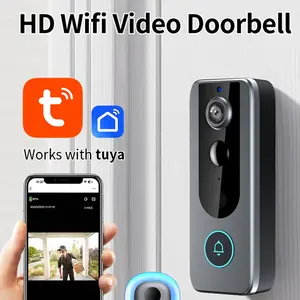 Smart Tuya 2.4Ghz Wifi Wireless Video Doorbell, Home, Support IP65 Mobile Remote Two Way Audio IR Night Vision Cloud Storage HD 720P PIR Motion Detection Notification Push To APP 4000mAh Battery Built in USB Charging, Rechargeable Wireless Doorbell