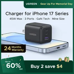 UGREEN 45W USB C Charger Block Nexode 3-Port GaN Fast Type C Charger Compact Foldable Power Adapter for MacBook Pro Air Dell XPS iPhone 17 16 15 iPad Pro Galaxy S25 ,tiktokshopmemorialday