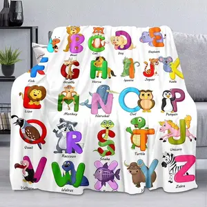 Colorful Alphabet Throw Blanket, ABC Learning Educational Cartoon Animal Blanket for Kids Girls Boys Toddler Cozy Soft Warm Lightweight Fuzzy Flannel Fleece Blanket for Couch, Sofa, 40"x50" summerwins