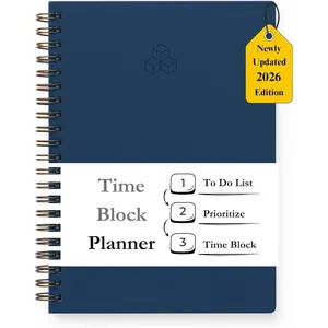 Undated Daily Planner - Time Blocking Planner &  Planner. , Hourly Schedule, Daily and Monthly Agenda. Time Management & Productivity Planner. Spiral Hardcover Notebook. A4.