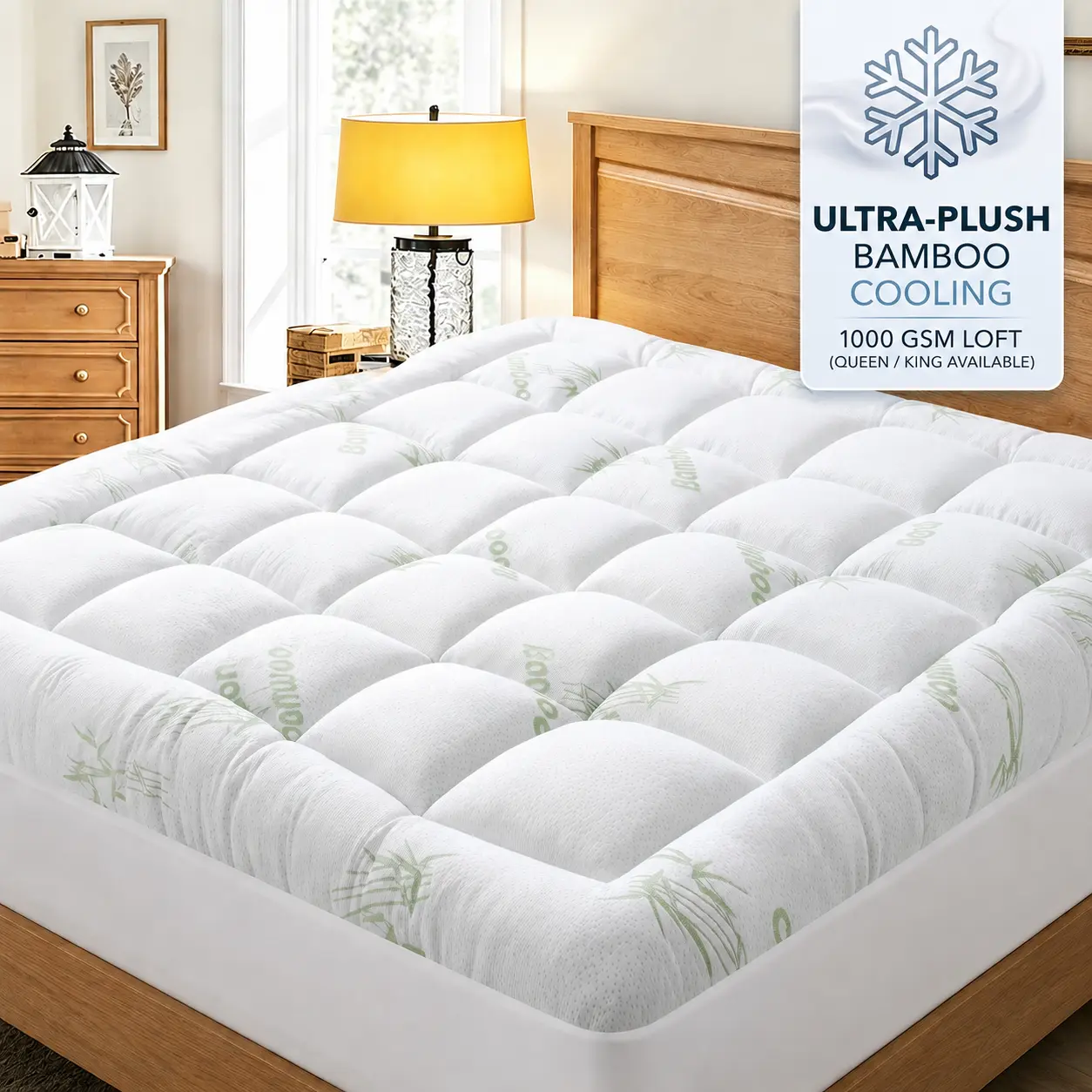 Serwall Mattress Topper Queen Extra Thick Pad Cover for Back Pain Cooling Protector with 8-21 Inch Deep Pocket Overfilled Down Alternative Filling Microfiber Fabric 400TC Combed Fiber