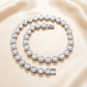 Hip Hop Trendy 12MM Width Round Moissanite Tennis Bracelet Necklace Set for Women/Men Fashion Hippie Necklace Jewelry, Iced Out Luxury Style Gift Popular Trend