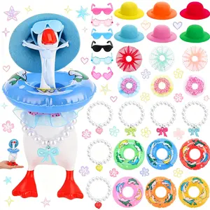 6 Set Hawaiian Desk Goose Outfits 7 Inches Summer Holiday Mini Porch Goose Outfits Hats Sunglasses Swimming Ring Necklaces Dresses Costume for Magnetic Porch Geese Key Holder Decor