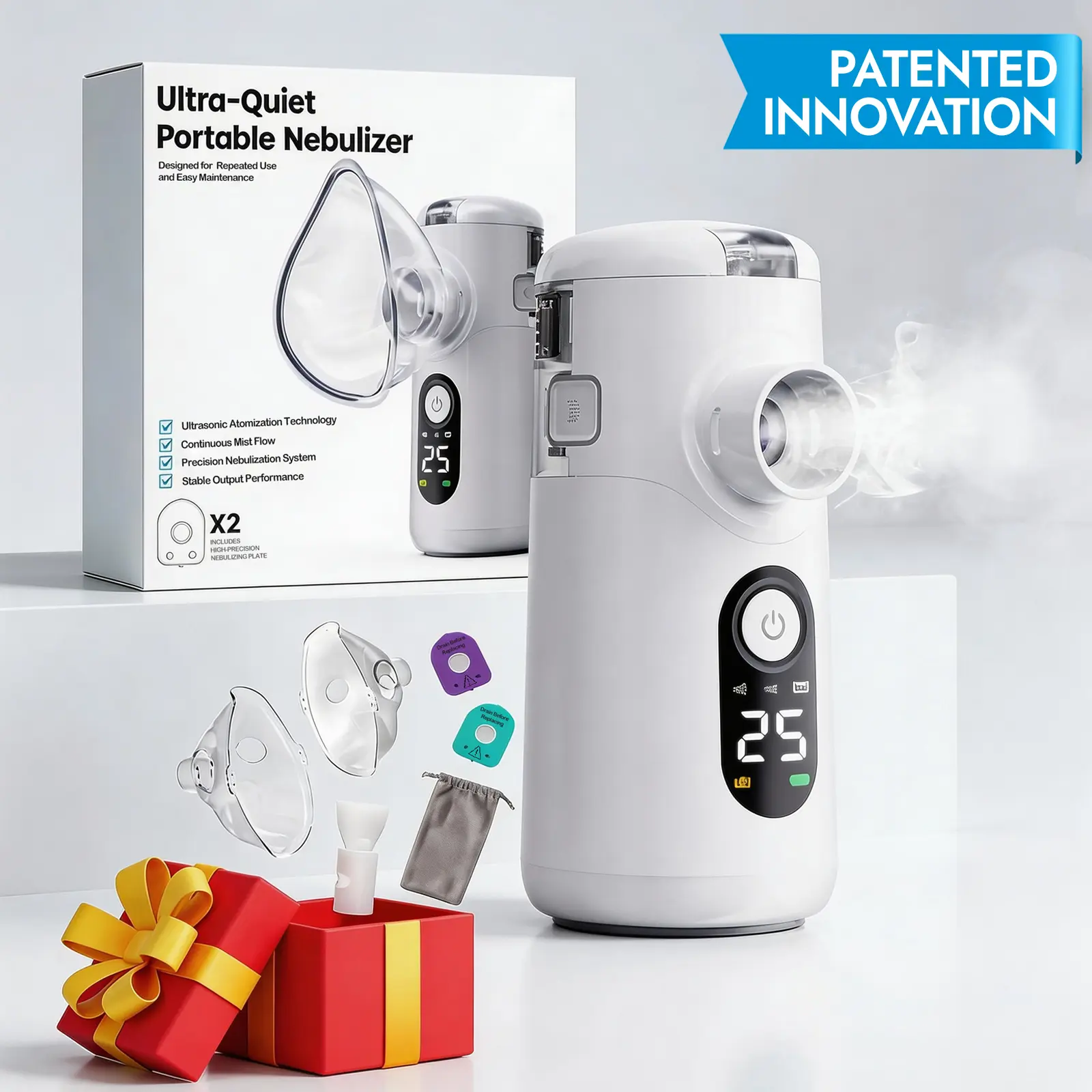 Mayluck Portable Handheld Nebulizer for Kids & Adults - Ultra-Quiet Smart Mesh Mist Machine, Travel Size, Rechargeable Battery (2 Hours), Custom Modes, Effortless Self-Cleaning, Lightweight Removable for Home Travel Daily Use