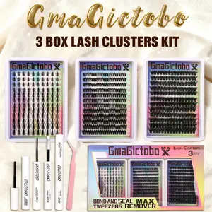 3 Styles Lash Clusters Kit,1 Set Mixed Length Individval  Extension Kit Wispy Eyelash Extensions Kit,Self Grafting  Remover DIY Eyelash Glue, Waterproof, Latex-Fre