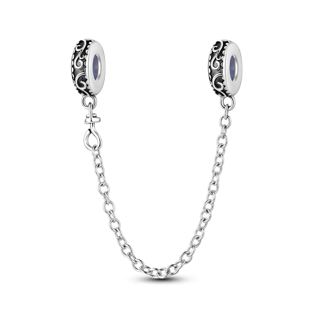 MULA Silver-Plated Classical Scroll Safety Chain - Retro Design Bead Loss Prevention Accessory, Casual Daily Unisex Charm Bracelet Compatible, Ideal for Jewelry-Loving Women