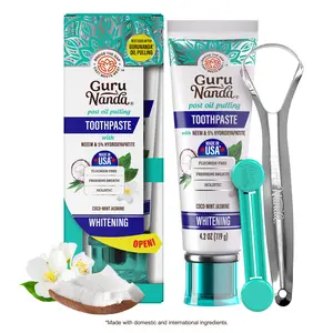 GuruNanda Hydroxyapatite Neem Whitening Toothpaste, SLS & Fluoride Free, Freshens Breath & Fights Plaque, Natural CocoMint Jasmine, 4.2oz