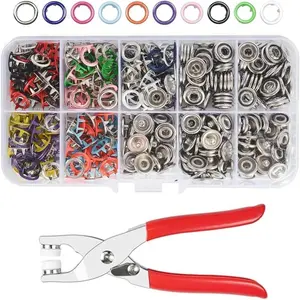 200 Piece DlY Metal Snap Button Tool KitIncluding 200 pcs Snap Buttons, 1 Piecefastener Pliers 1 Piece of Rivets Tool, Easy ToUse, Suitable for Clothing and Synthetic LeatherProduction,household sewing accessory snapbutton installation tool