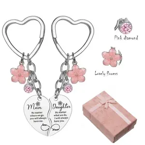 Mother & Daughter Heart Keychain Set – 2 PCS Stainless Steel Matching Keyrings & Bag Charms with Pink Gift Box, Perfect Gifts for Mother