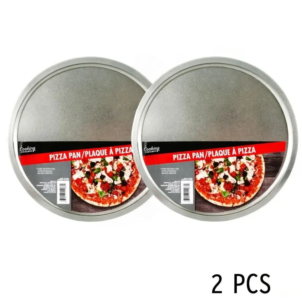 2-Piece 12 In Silver Nonstick Stainless Steel Pizza Pan Set, High Quality Bakeware Kitchenware, Sturdy Steel Reusable Nonstick Baking Tool for Baking, Easy-to-Wash Cooking Utensil