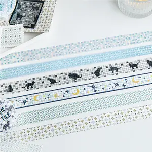 6 rolls 12m silver embossed versatile tape featuring plaid, floral, geometric patterns, minimalist style, made washi material, self adhesive, DIY planner decoration scrapbooking journaling