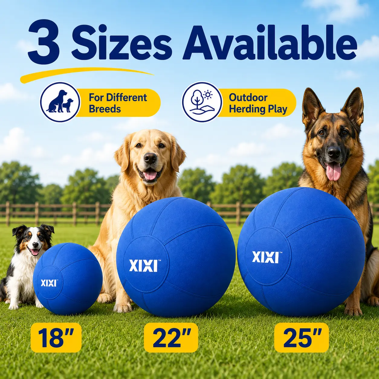 xixiPup Large Dog Exercise Ball - Durable Oxford Fabric Toy, All Seasons Interactive Herding Training Tool, Encourages Exercise, 18-in/22-in/25-in Complete Play Set for Outdoor Use