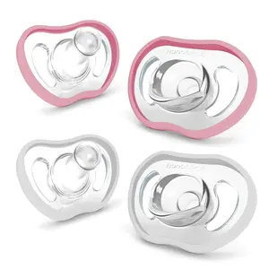 Active Baby Pacifiers 4-36 Months - Orthodontic, Lightweight and Vented, Curves Comfortably with Face Contour, 100% Silicone - BPA Free, Perfect Baby Registry Gift 4pk, White/Pink