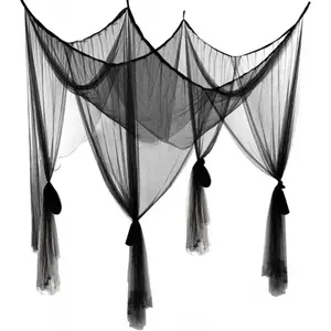 Mosquito Net Bed Canopy for Double Bed, Black Netting Four Corner Post Curtains Bed Drape Elegant Mosquito Net
