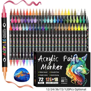 Acrylic Paint Markers, Dual tips Dual Color 24/48/72/144/240 Colors,Acrylic Paint Pens for Rock Painting, Canvas, Wood, Glass, Ceramic, Fabric, Plastic, Egg & Scrapbook. Soft Brush Tips Paint Pens and Paint Markers Art Supplies