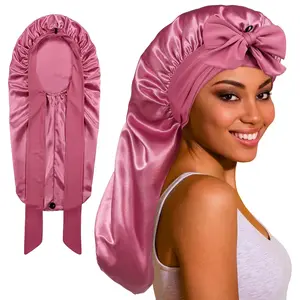 Long Bonnet Satin Hair Silk Bonnet for Sleeping Women, Silky Bonnets for Women with Tie Band, Sleep Cap for Braids Curly Hair
