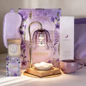 Relaxing Birthday Gifts for Women: Purple Flower Candle Warmer Lamp with Scented Candles Valentines Day Gift Set for Mom Dimmable Wax Warmer with Timer, Valentine's Day gift