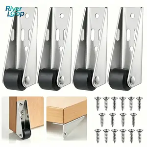 4 PCS Vertical Track Roller Wheel Sliding Door Bottom Guide 2.91×2.68×0.83 Inch 1.23 Oz Nylon Wheel Aluminum Bracket Anti-Swing Door Stop For Barn Door Cabinet Wardrobe Smooth Quiet Sliding Replacement Part