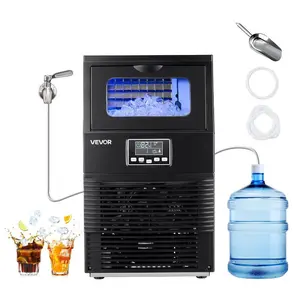 VEVOR Commercial Ice Maker Machine, 90 lbs/24h with 12Lbs Storage, 32 Cubes per Cycle, Stainless Steel Freestanding Countertop Ice Maker with LED Display Self-Cleaning, for Home Bar Restaurant