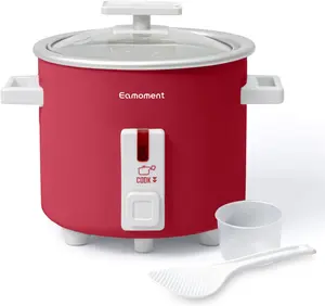 Small Rice Cooker White 1.5 Quart Mini Non-Stick Coated Insert Food Steamer and Dishwasher-Safe Glass Lid and Pot