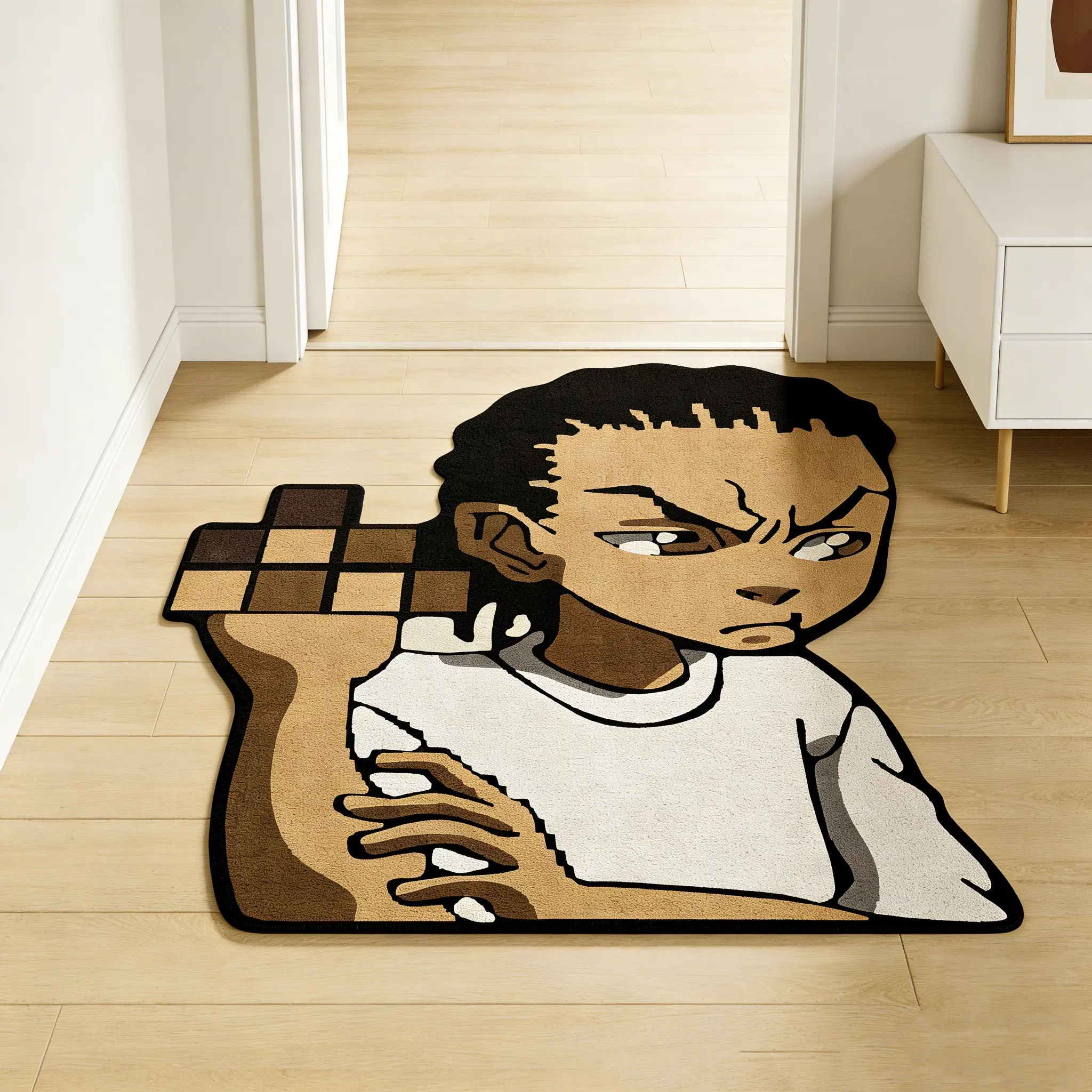 Trendy arm hugging boy, irregular carpet, Decorative area rug, contrasting color plush floor mat, entrance foyer antislip and wear-resistant foot mat, e-sports room decoration mat, home decoration, Fluffy Area Rugs, Entryway floor mat