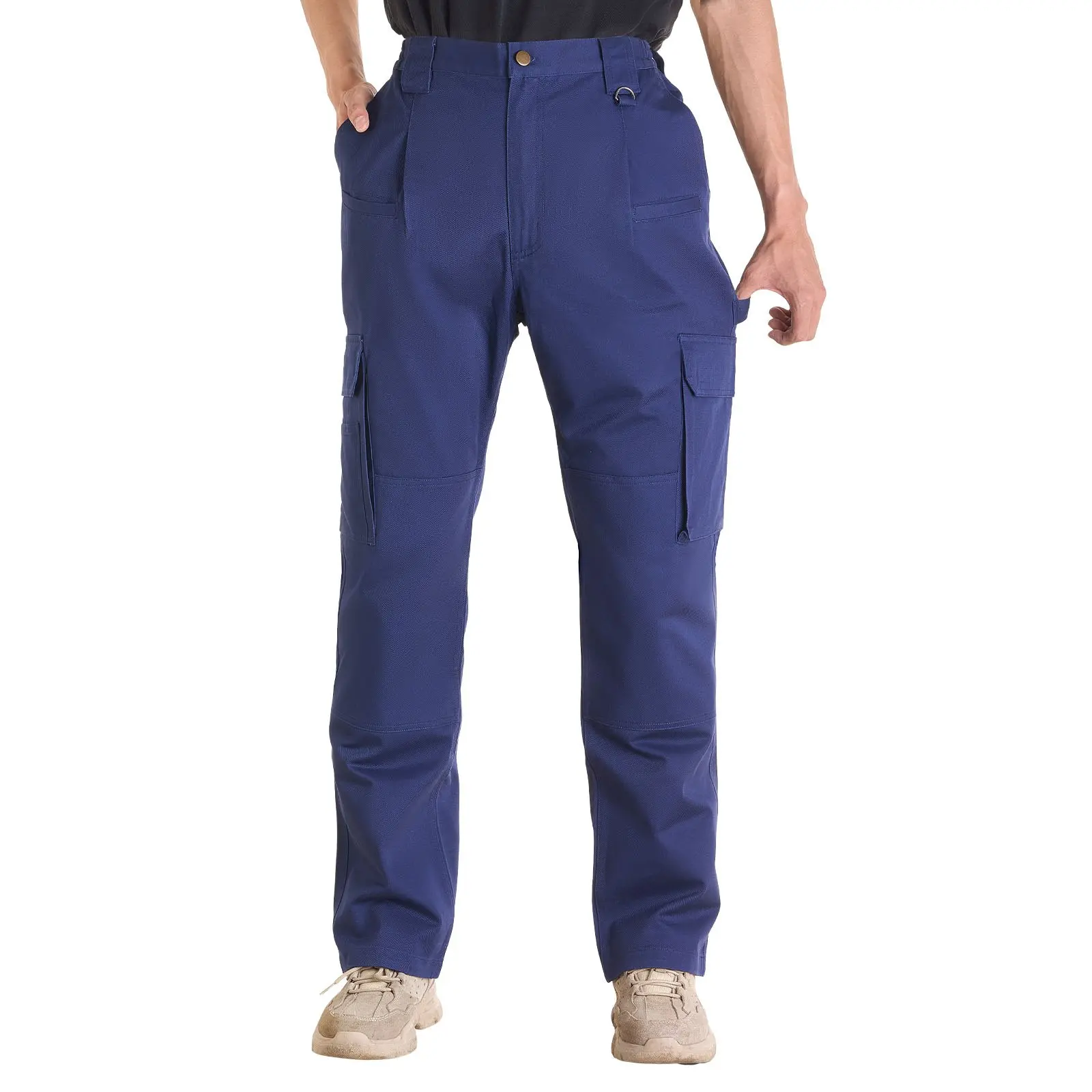 【Summerfinds】VEVOR Men's Flame-Resistant Cargo Pants, 9 oz 100% Cotton Menswear Long Pants, Breathable Durable Workwear, Elastic Flexible Waist, Multi-Pockets, Reinforced Tear-Proof Stitching, Versatile Colors, Ideal for Welding, Size M Dark Blue, Casual,