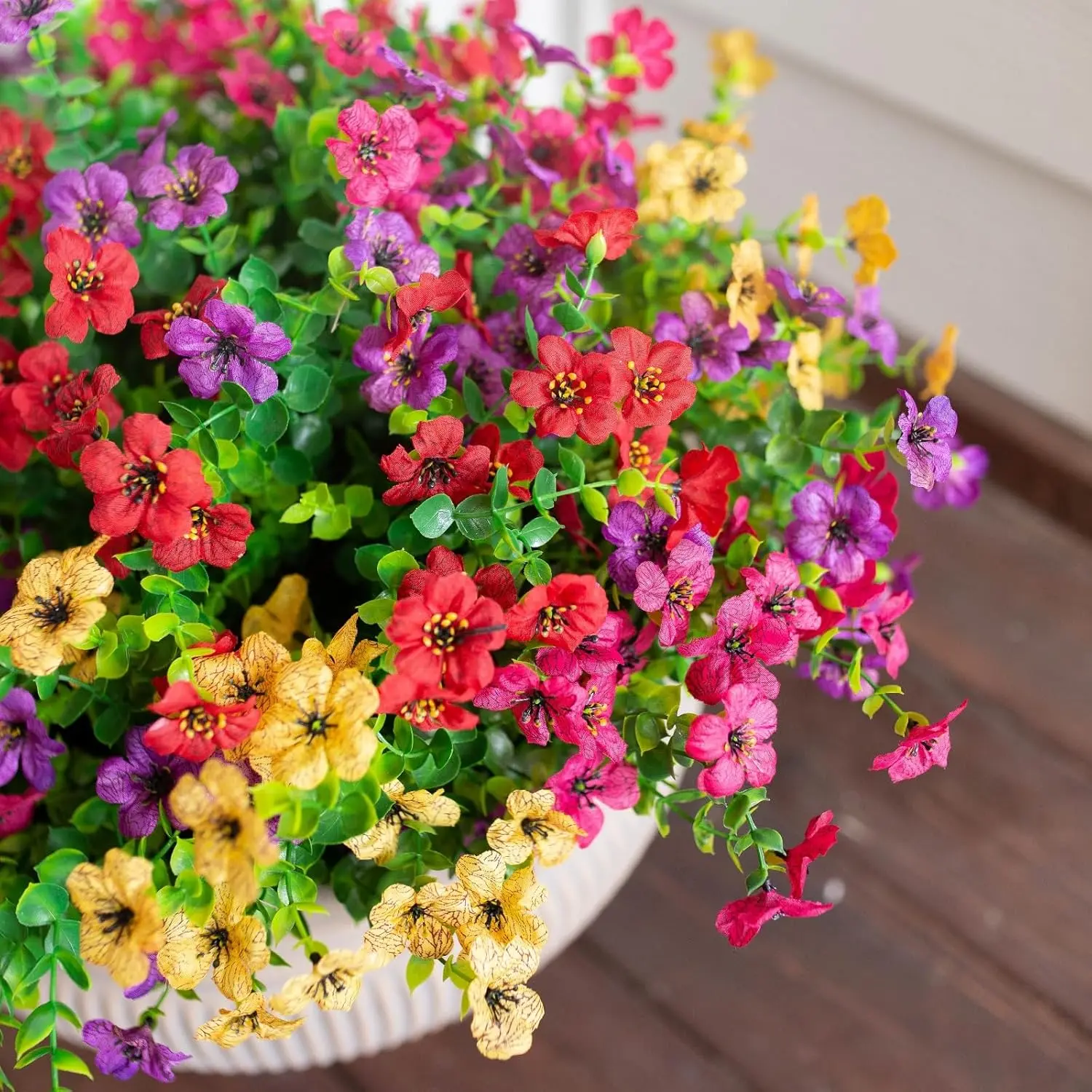 12-Bundle UV-Resistant Artificial Faux Daisy & Eucalyptus Flowers - Decorative Outdoor Floral Arrangement, Accessories Bundle Artificial Flowers for Home Planter Porch Patio Spring Summer Floral Decor, Eucalyptus Branches Artificial Flowers