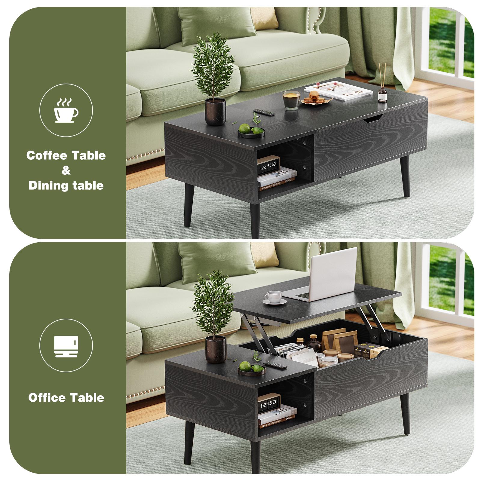 Lift Top Coffee Table with Hidden Compartment and Storage Shelf, Adjustable Wood Center Table for Living Room