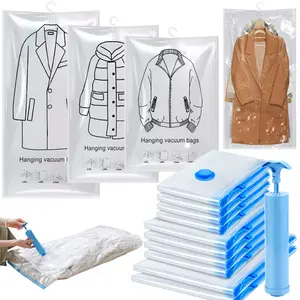 13 Pack Combination of 10 vacuum compression bag and 3 hanging vacuum storage bag,with manual pump,Clear Vacuum Sealer Bags Suits and Jackets, Closet Organizers and Storage Hangable,Home Storage,Dorm Room,Travel Accessories,Travel Essential