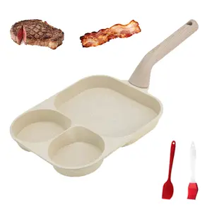 3-In-1 Divided Nonstick Grill Pan - Egg Omelette & Pancake Pan,Non-stick Egg Frying Pan, Non-stick Cookware frying pan, Healthy Egg Cooker with Steak Frying Function, Free Oil Brush & Scraper kitche  bgadget, breakfast pan