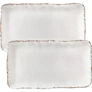 Melamine Serving Platters Set of 2, 17"x10" Large Rectangular Serving Trays for Serving Food on Parties and Entertaining, Dishwasher Safe, Ivory