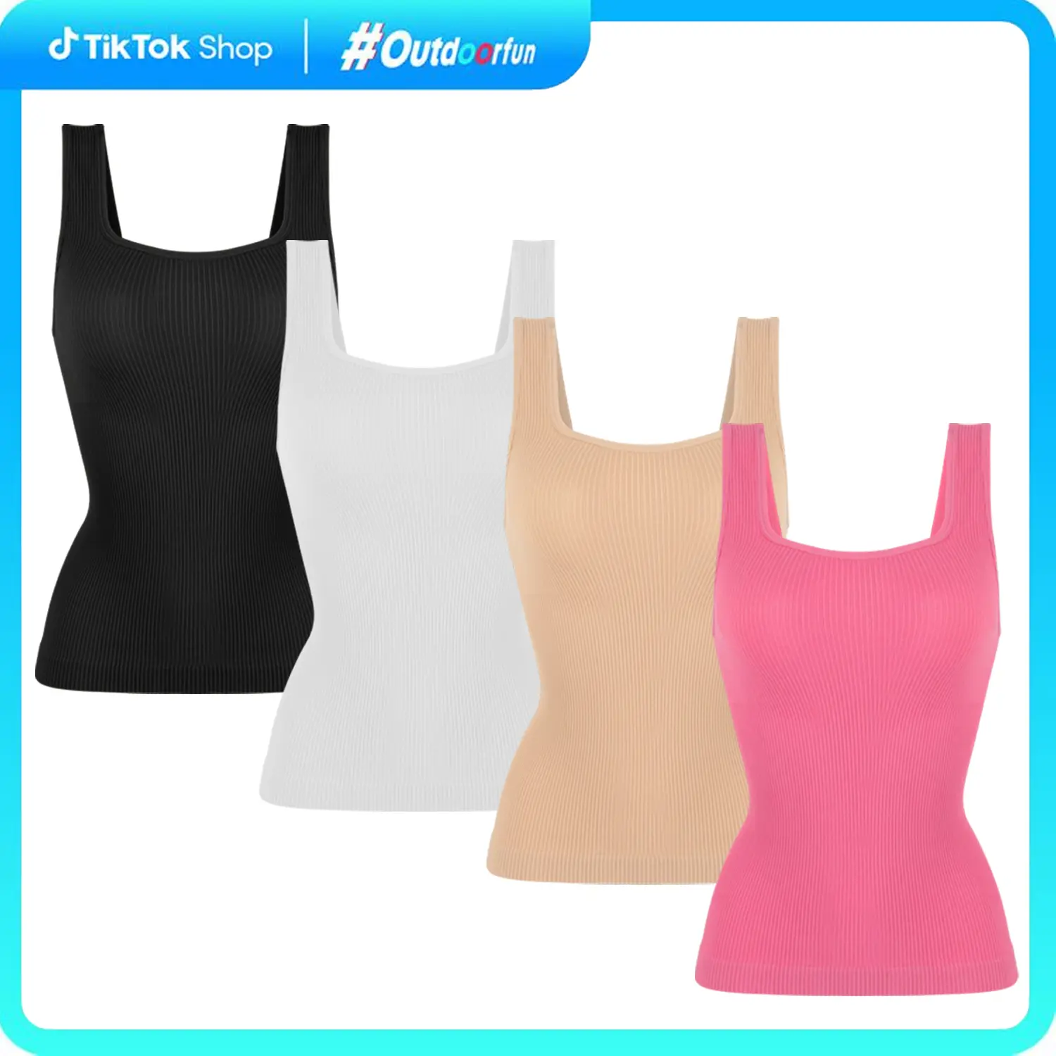 Women's Tummy Control Square Neck Shapewear Tank Top - Soft, Casual, Backless Solid Body Shaper