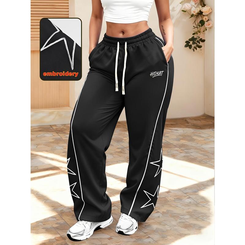 Women's S Size Universal All-Seasons Loose-Fitting Star Pattern Joggers - Polypropylene-Synthetic Nylon, Elastic Waist, Breathable, Sporty Chic, Machine Washable, Casual Sports & Outdoor Wear