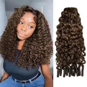 OQ HAIR #4 Chocolate Brown Feather Crochet Human Hair Burmese Curly Crochet Hair Miracle Knots Pre-Separated No Weft Invisible for Braiding #DealsForYouDays