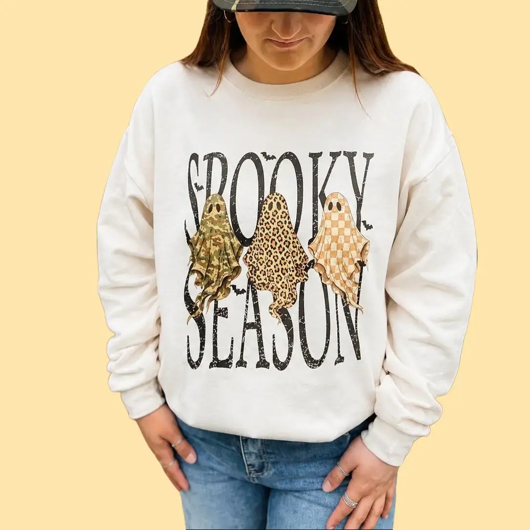 Spooky Season Ghost Graphic Crewneck Sweatshirt