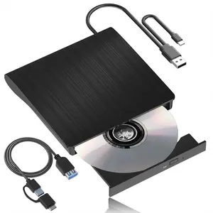 External CD/DVD Player Burner with Extension Data Cable, USB 3.0 Type-C Portable Optical Drive for Windows Mac Pro MacBook
