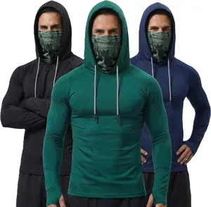 3-Piece Men's Quick-Dry Breathable Hoodies with Face Coverings Long-Sleeve T-Shirts- Spring/Fall Compression Sports Tops - Quick Dry Compression Fishing Shirts Long Sleeve Outdoor Work Tactical Hiking Gear Athletic Fashion summerwins
