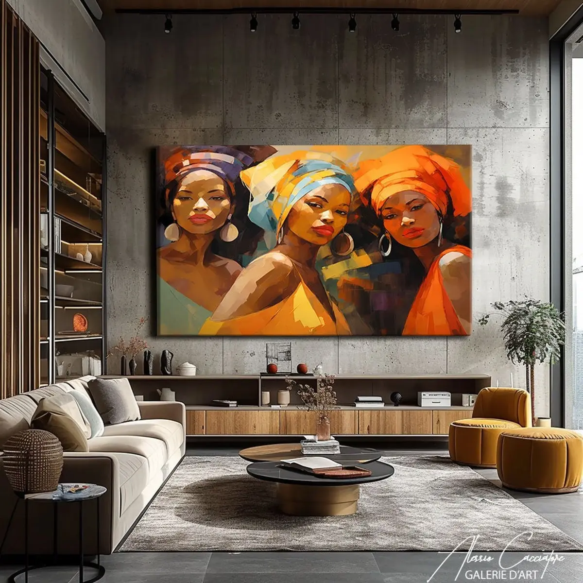 Modern African Women Art, Extra Large Abstract Wall Art, Abstract African Prints, Black Women Art, Ethnic Wall Decor, Orange Print UNFRAMED