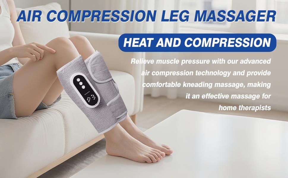 Leg Massager for Circulation and Pain Relief, Calf Air Compression Massager with Heat, Leg Massager with 3 Intensities, 3 Modes, Easy to use, Muscle Relaxation, Healthcare, Gifts (Pair)