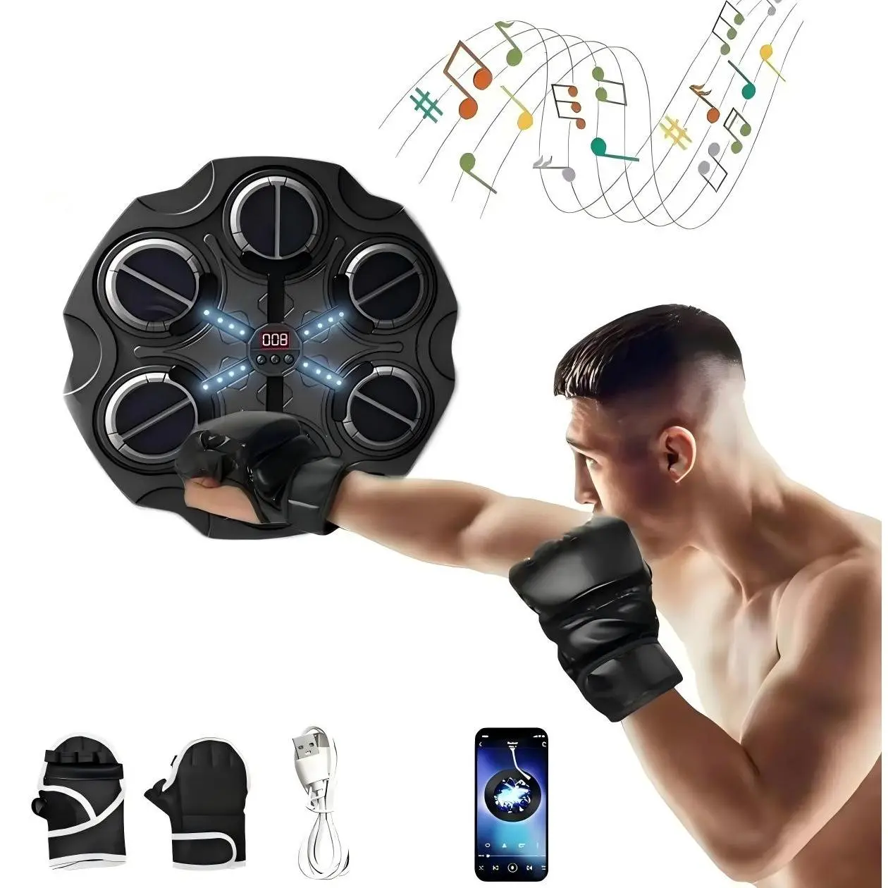 Kids Wall-Mount PVC-Free Sports Punching Bag Game for 3-6 Years, LED Lights & Sound Electronic Fitness Toy, Adjustable Speed, Adjustable Volume, Boxing Target for Home