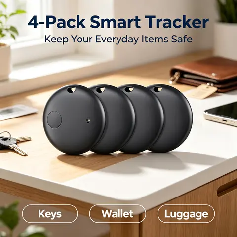 KUKIHO 4-Pack Compact Mini Invisible IPX6 Waterproof Portable Wireless GPS Trackers with Compact Tag, Global Net, Global Track, Replaceable Battery, Bluetooth Key Finder for Keys, Luggage (iOS Only)