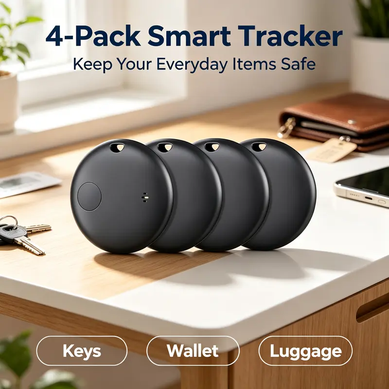 KUKIHO 4-Pack Compact Mini Invisible IPX6 Waterproof Portable Wireless GPS Trackers with Compact Tag, Global Net, Global Track, Replaceable Battery, Bluetooth Key Finder for Keys, Luggage (iOS Only)